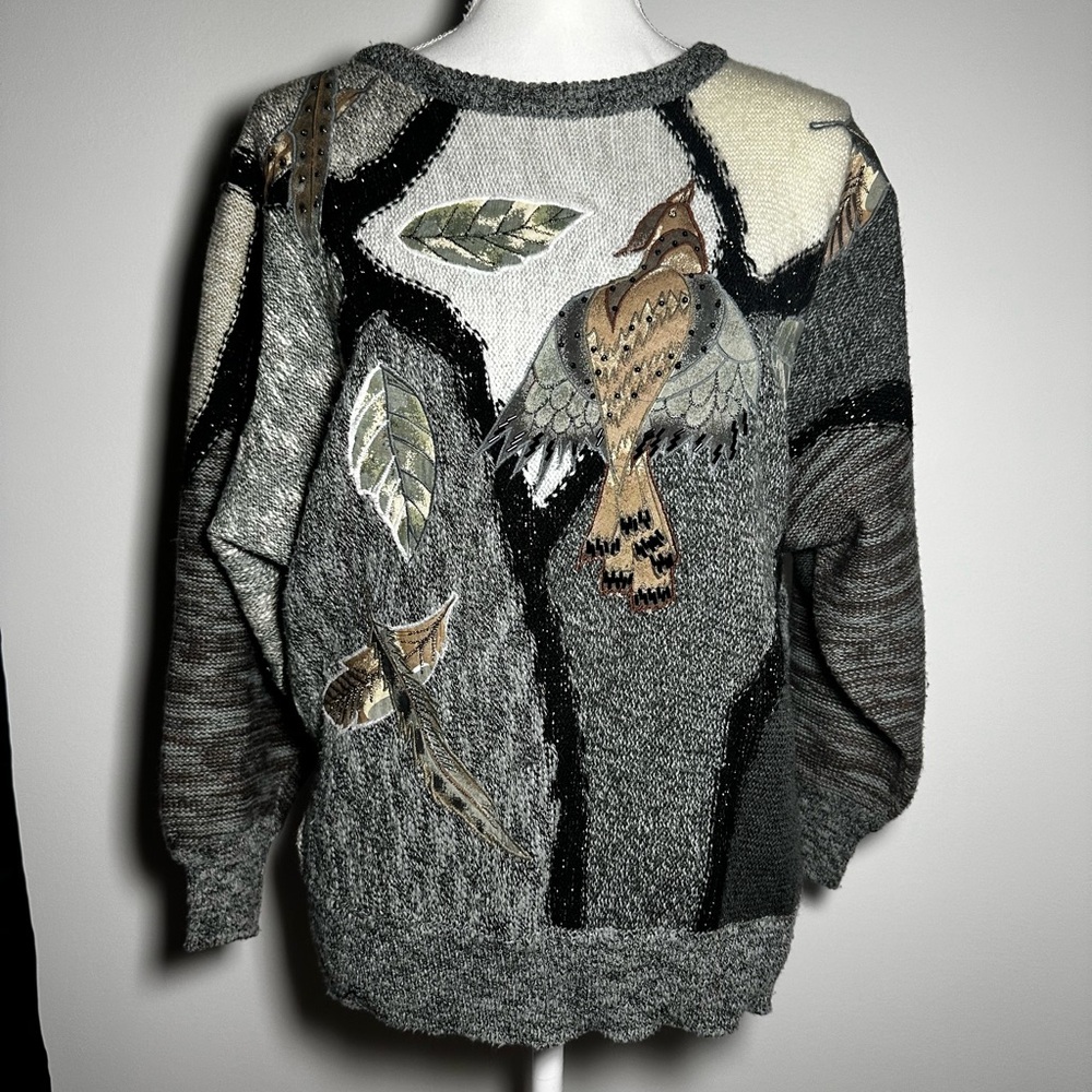 Vintage 80s MarieaKim Beaded Wool Blend Sweater with Tinsel Embroidery Large